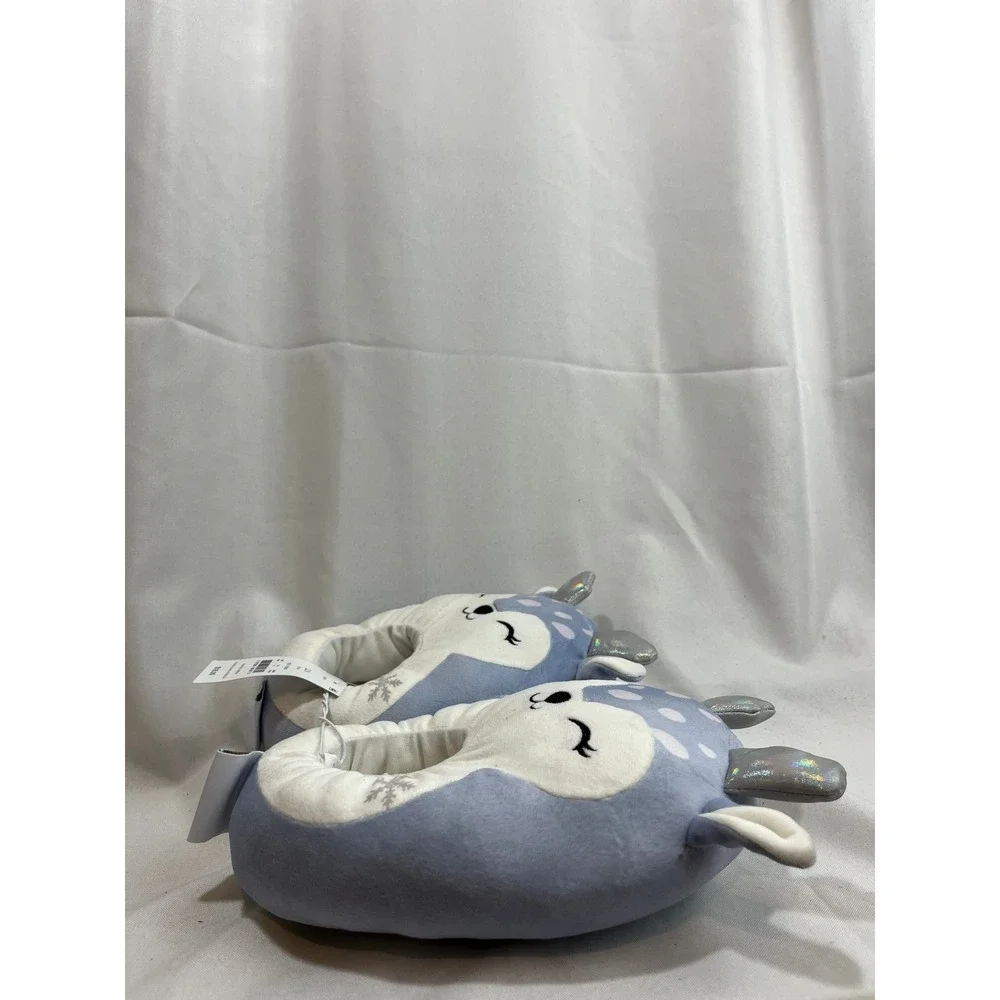 Squishmallows Squ Deer Blue Plush Slippers Kids Size 2/3 Iridescent Antlers NWT